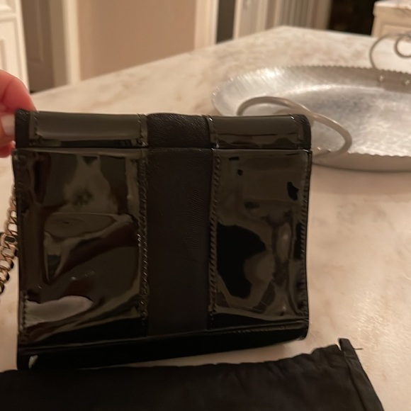 Ramy Brook black patent cross body bag with magnetic closure ;zipper under flap - Picture 3 of 7